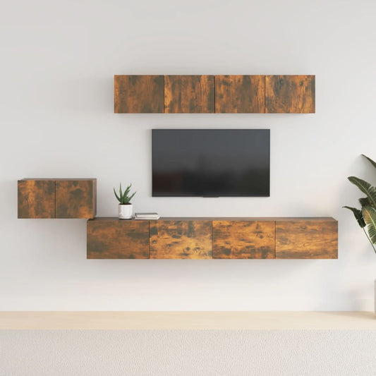 Set di Mobili Porta TV 5 pz Rovere Fumo in Legno Multistrato