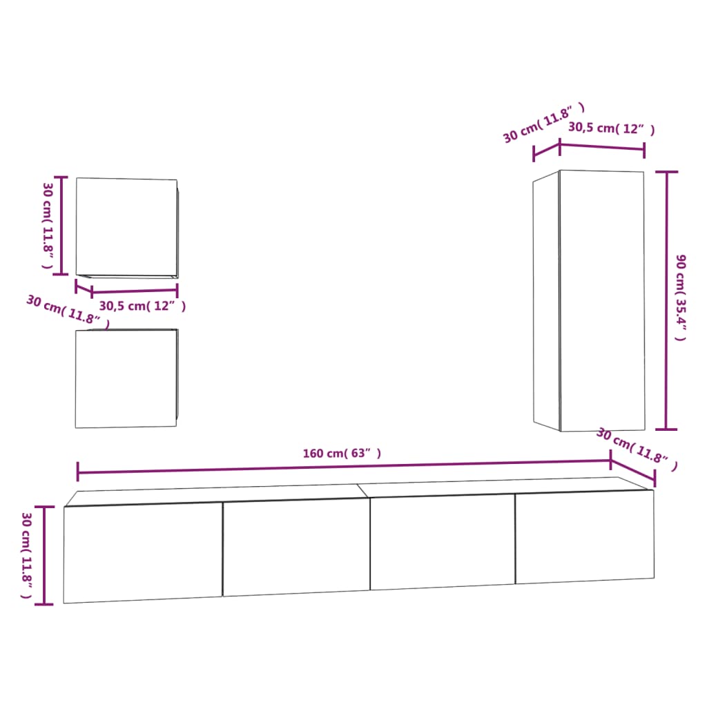 Set di Mobili Porta TV 5 pz Bianco in Legno Multistrato