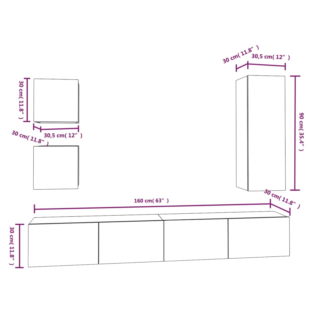 Set di Mobili Porta TV 5 pz Nero in Legno Multistrato