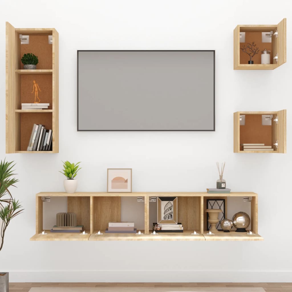 Set di Mobili Porta TV 5 pz Rovere Sonoma in Legno Multistrato - homemem39