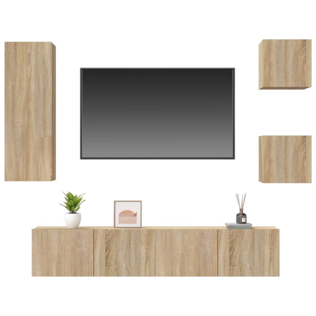 Set di Mobili Porta TV 5 pz Rovere Sonoma in Legno Multistrato - homemem39