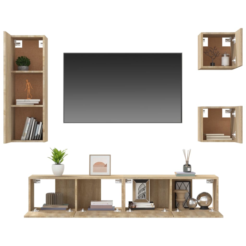 Set di Mobili Porta TV 5 pz Rovere Sonoma in Legno Multistrato