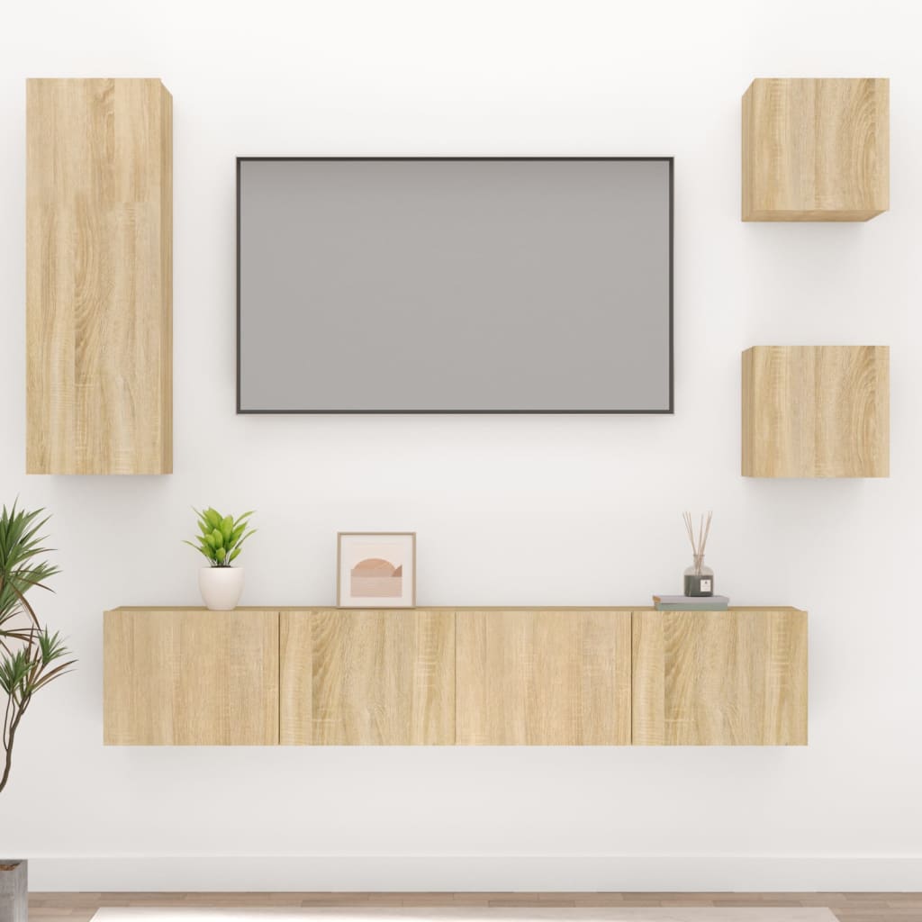 Set di Mobili Porta TV 5 pz Rovere Sonoma in Legno Multistrato - homemem39