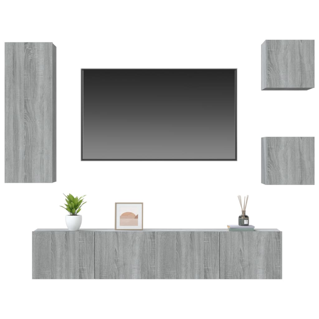 Set di Mobili Porta TV 5 pz Grigio Sonoma in Legno Multistrato - homemem39