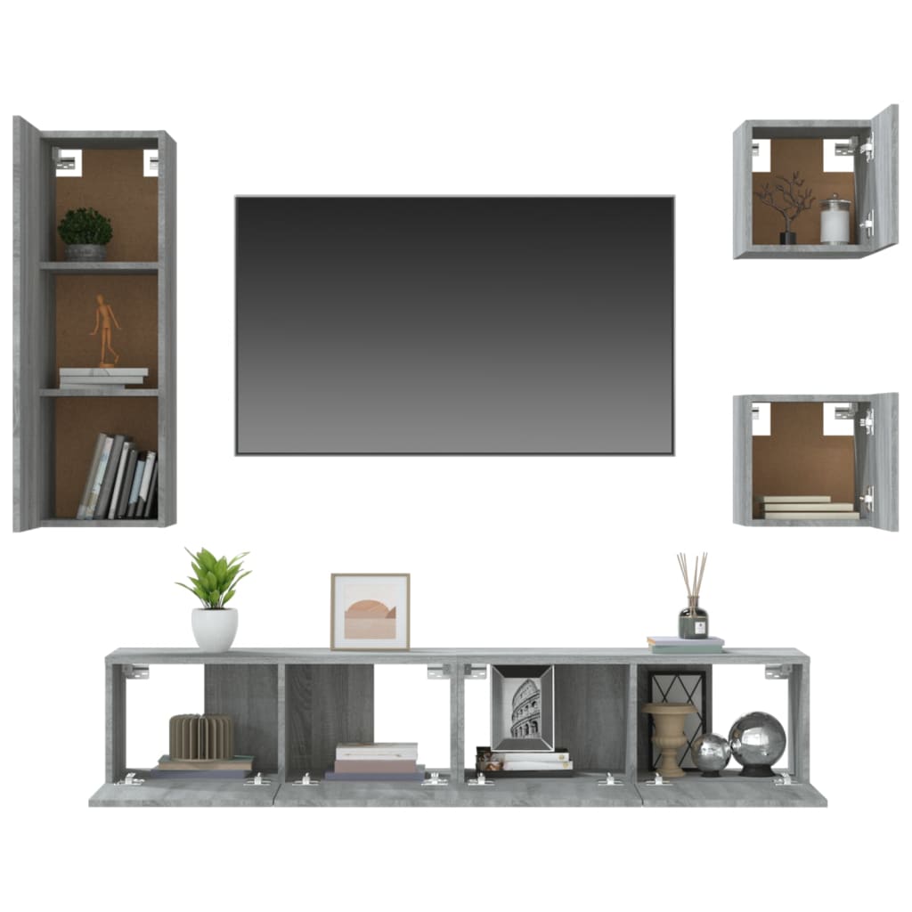 Set di Mobili Porta TV 5 pz Grigio Sonoma in Legno Multistrato - homemem39