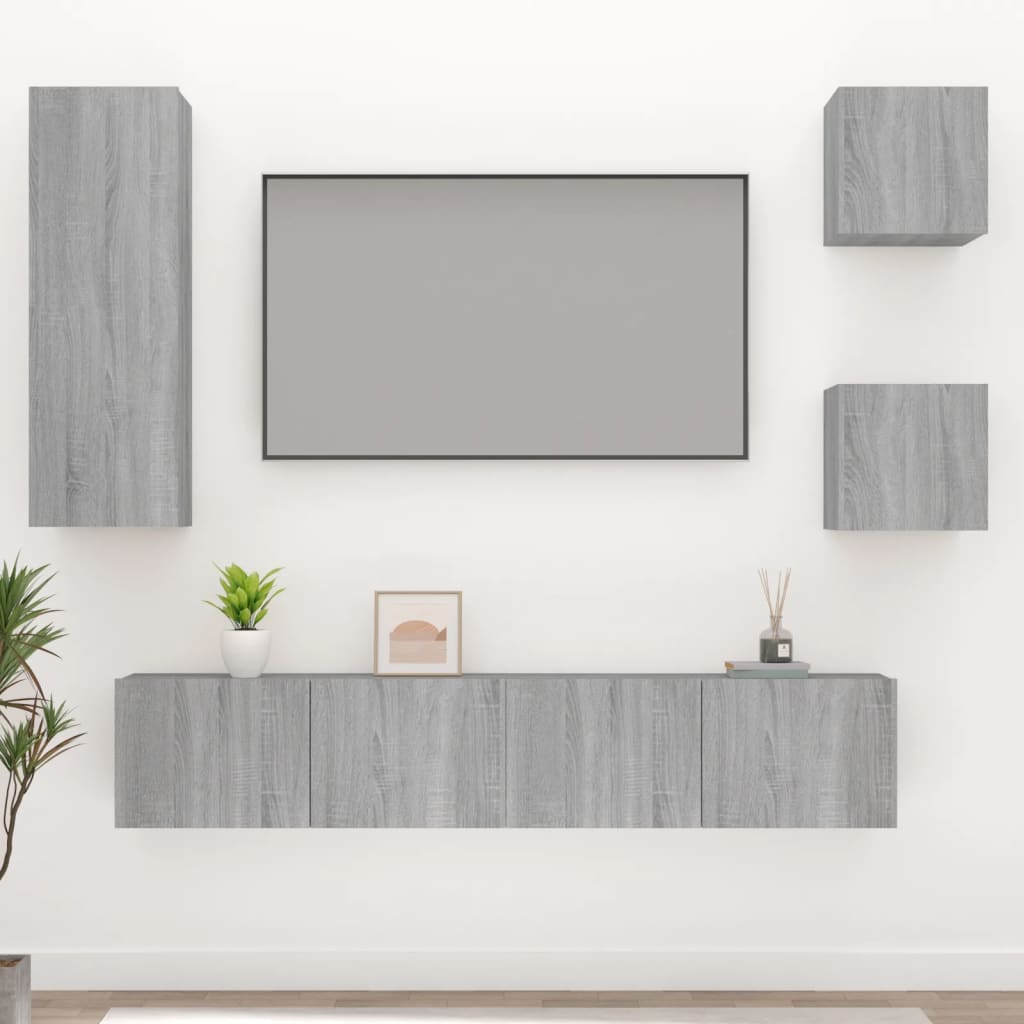 Set di Mobili Porta TV 5 pz Grigio Sonoma in Legno Multistrato - homemem39