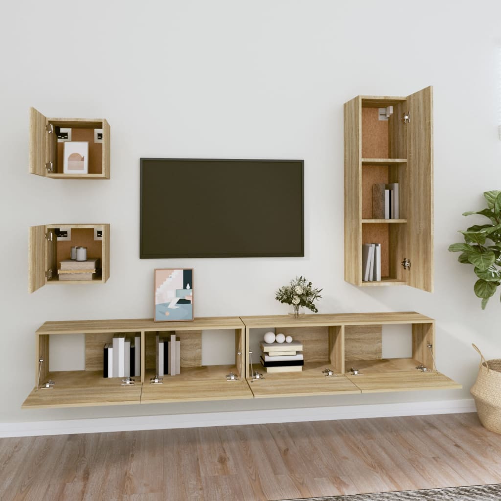 Set di Mobili Porta TV 5 pz Rovere Sonoma in Legno Multistrato