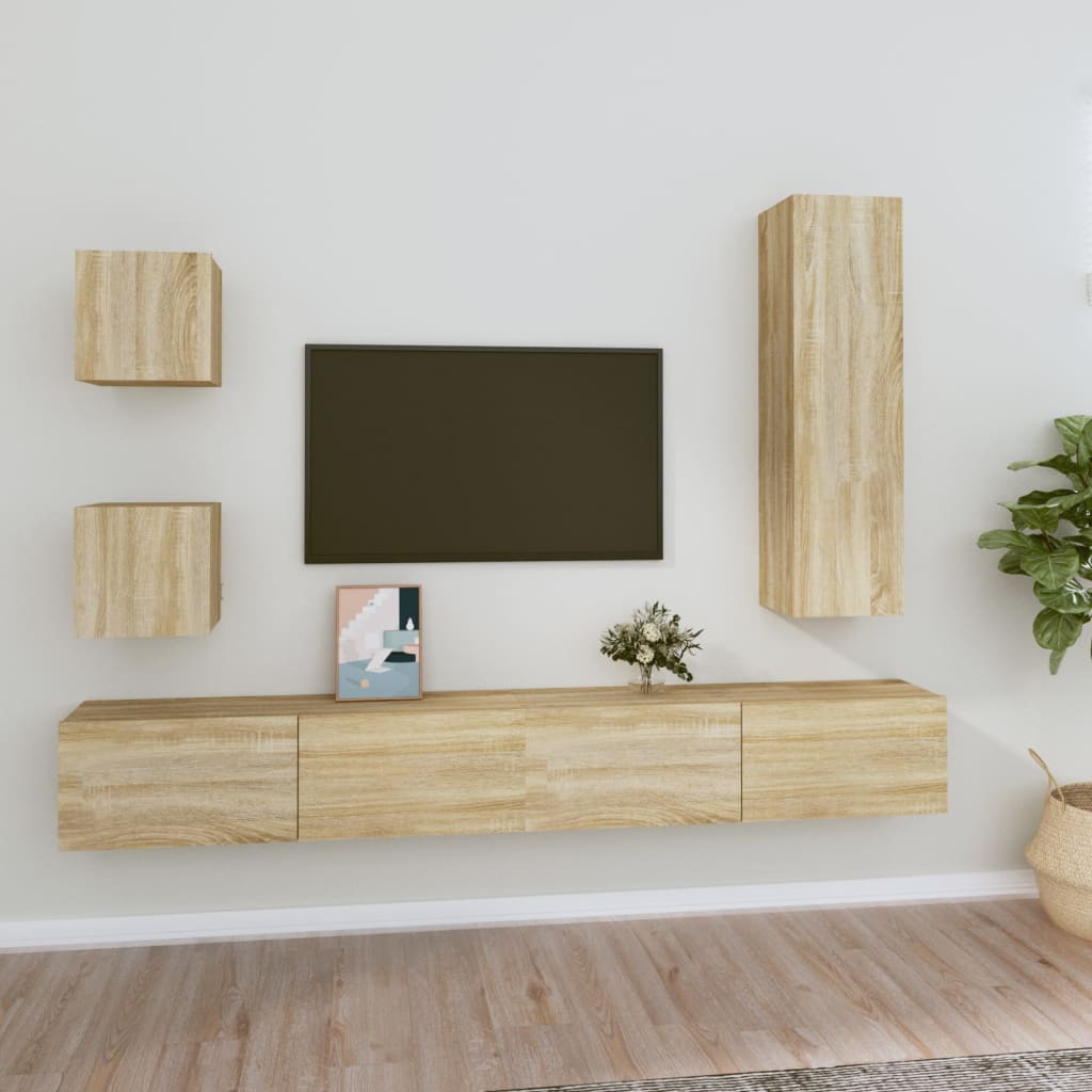 Set di Mobili Porta TV 5 pz Rovere Sonoma in Legno Multistrato - homemem39