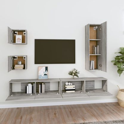 Set di Mobili Porta TV 5 pz Grigio Sonoma in Legno Multistrato