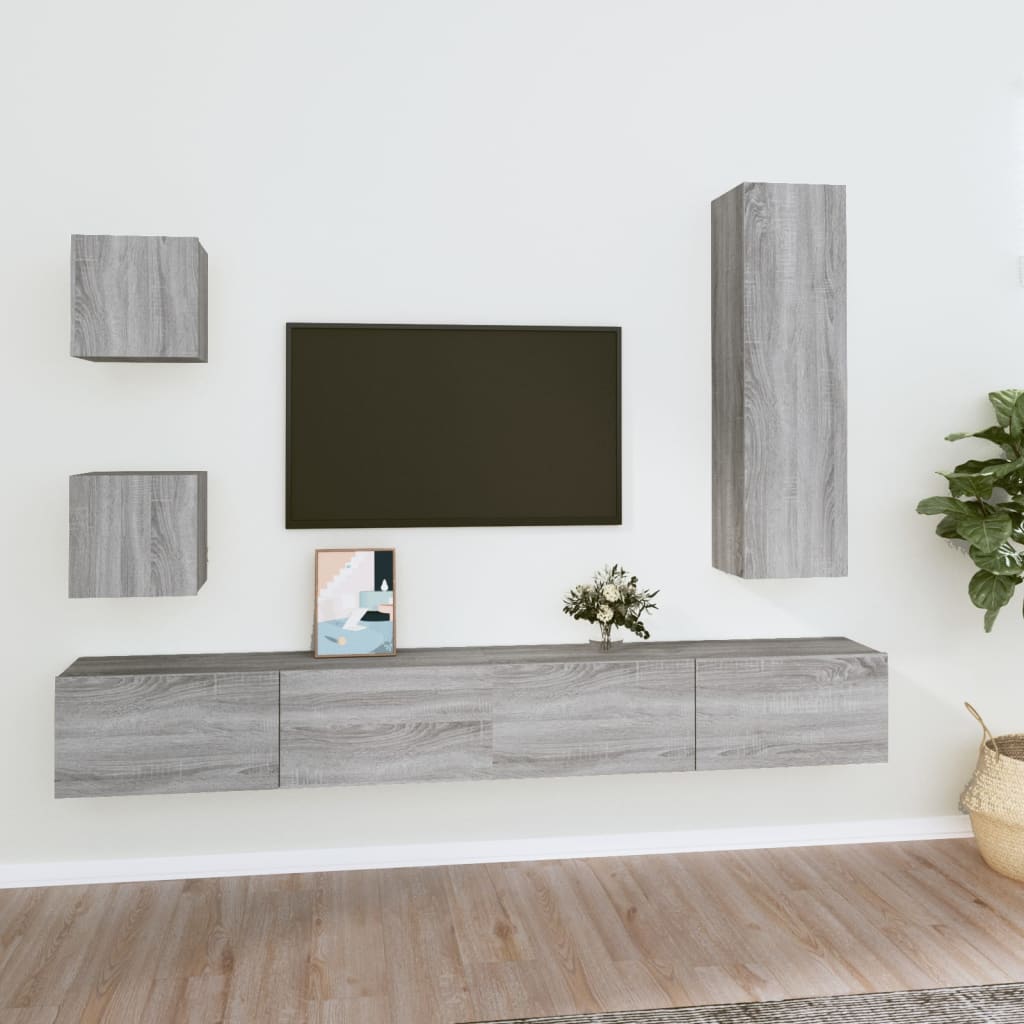 Set di Mobili Porta TV 5 pz Grigio Sonoma in Legno Multistrato