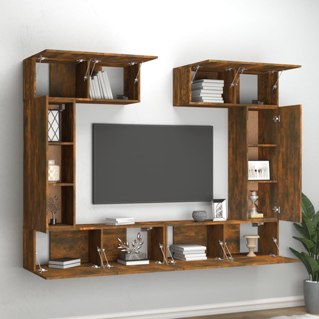 Set di Mobili Porta TV 6 pz Rovere Fumo in Legno Multistrato