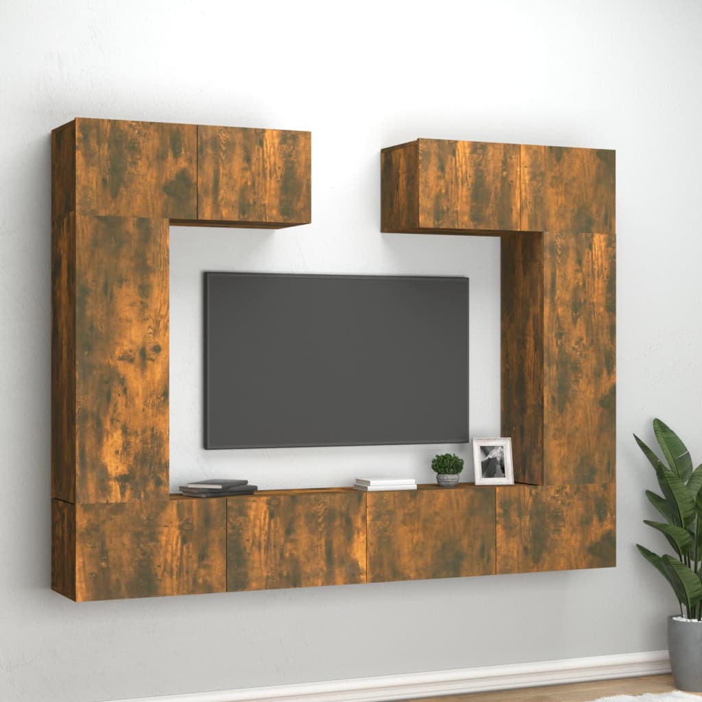 Set di Mobili Porta TV 6 pz Rovere Fumo in Legno Multistrato - homemem39