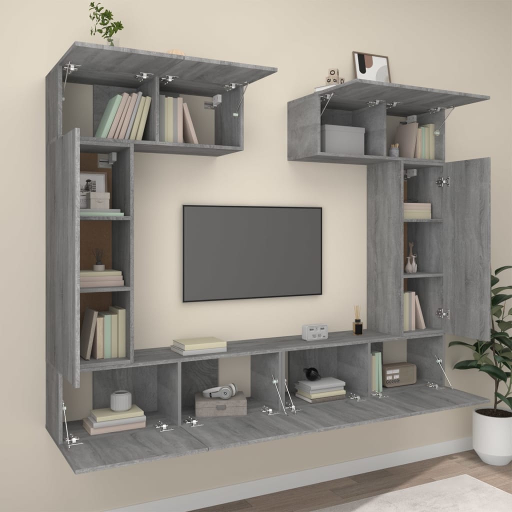 Set di Mobili Porta TV 6 pz Grigio Sonoma in Legno Multistrato