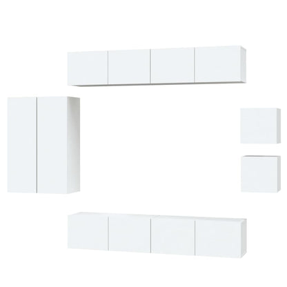 Set Mobili Porta TV 8pz Bianco in Legno Multistrato