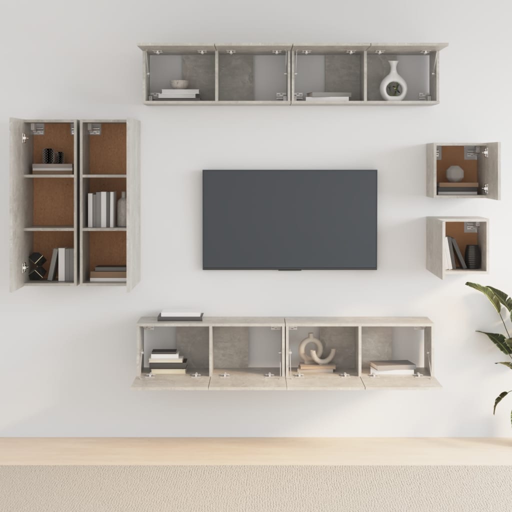 Set Mobili Porta TV 8pz Grigio Cemento in Legno Multistrato