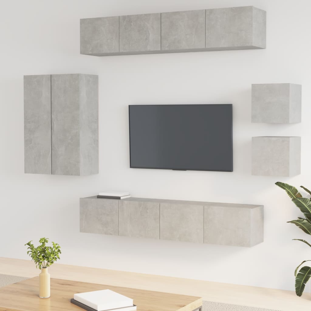 Set Mobili Porta TV 8pz Grigio Cemento in Legno Multistrato