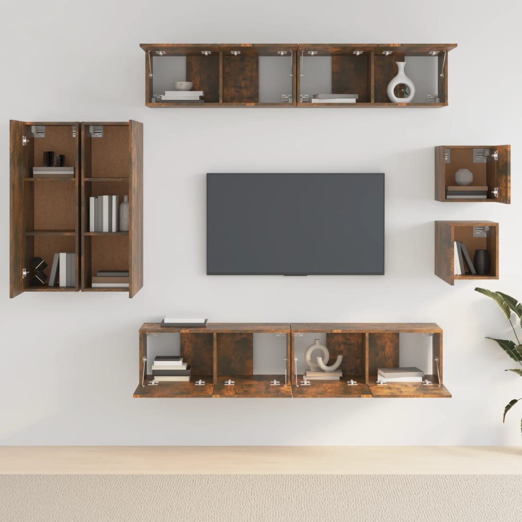 Set Mobili Porta TV 8 pz Rovere Fumo in Legno Multistrato - homemem39