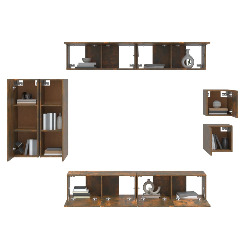 Set Mobili Porta TV 8 pz Rovere Fumo in Legno Multistrato - homemem39