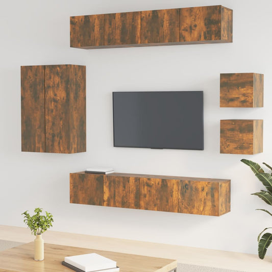 Set Mobili Porta TV 8 pz Rovere Fumo in Legno Multistrato