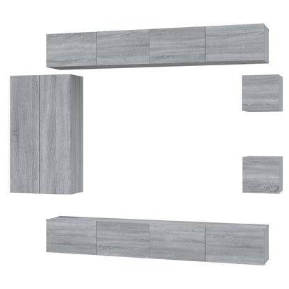 Set di Mobili Porta TV 8 pz Grigio Sonoma in Legno Multistrato