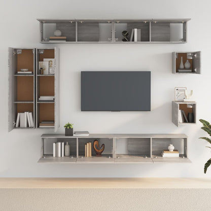 Set di Mobili Porta TV 8 pz Grigio Sonoma in Legno Multistrato - homemem39