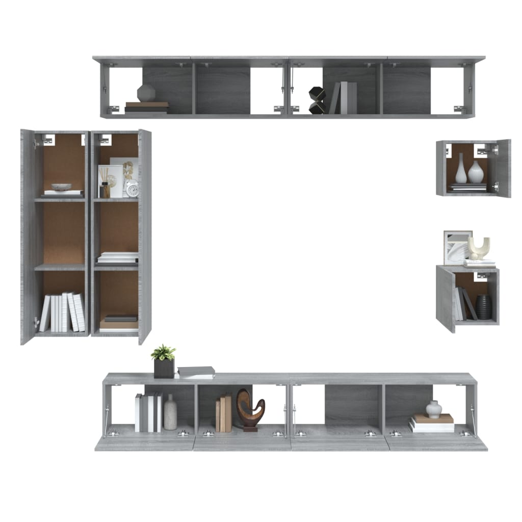 Set di Mobili Porta TV 8 pz Grigio Sonoma in Legno Multistrato