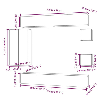 Set di Mobili Porta TV 8 pz Grigio Sonoma in Legno Multistrato