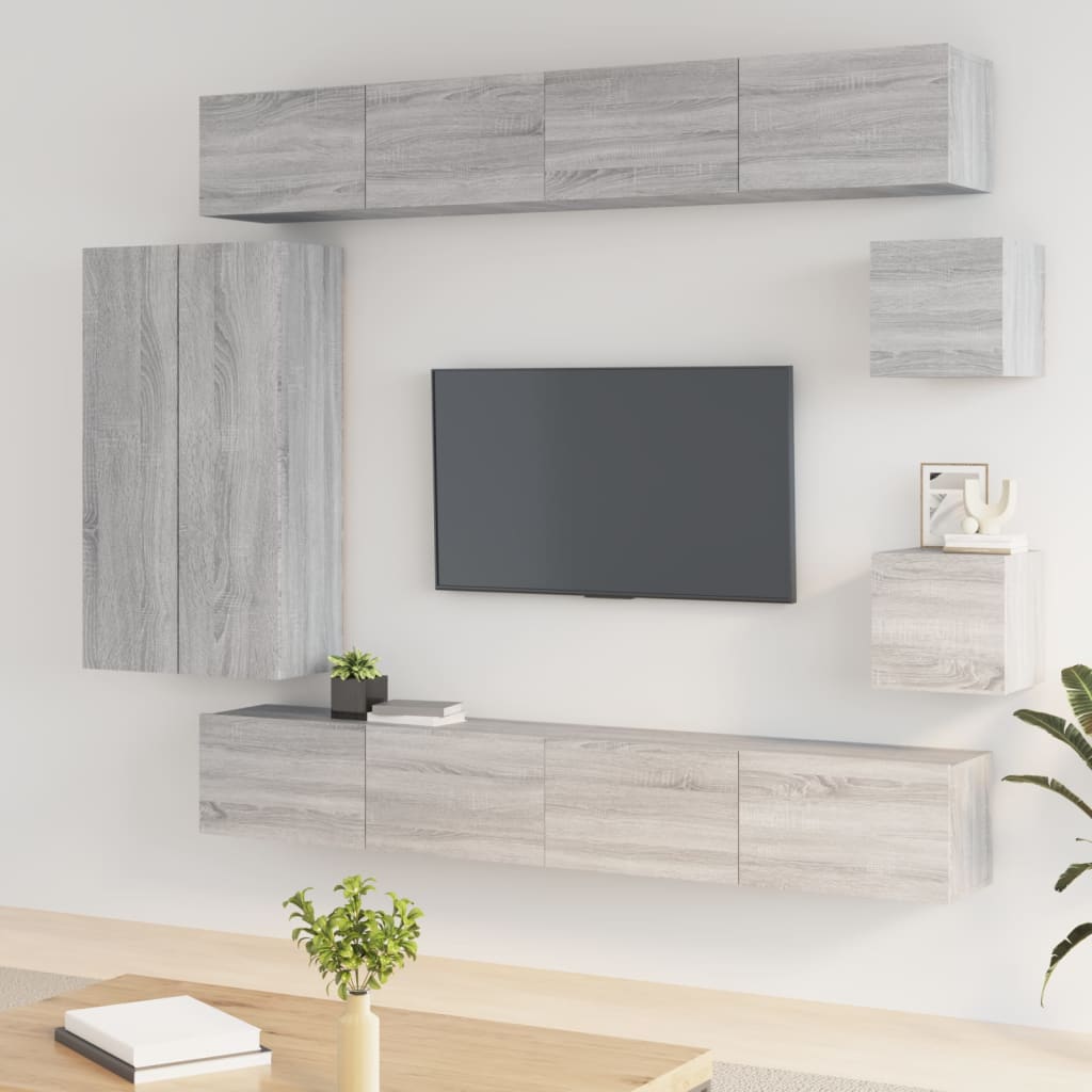 Set di Mobili Porta TV 8 pz Grigio Sonoma in Legno Multistrato