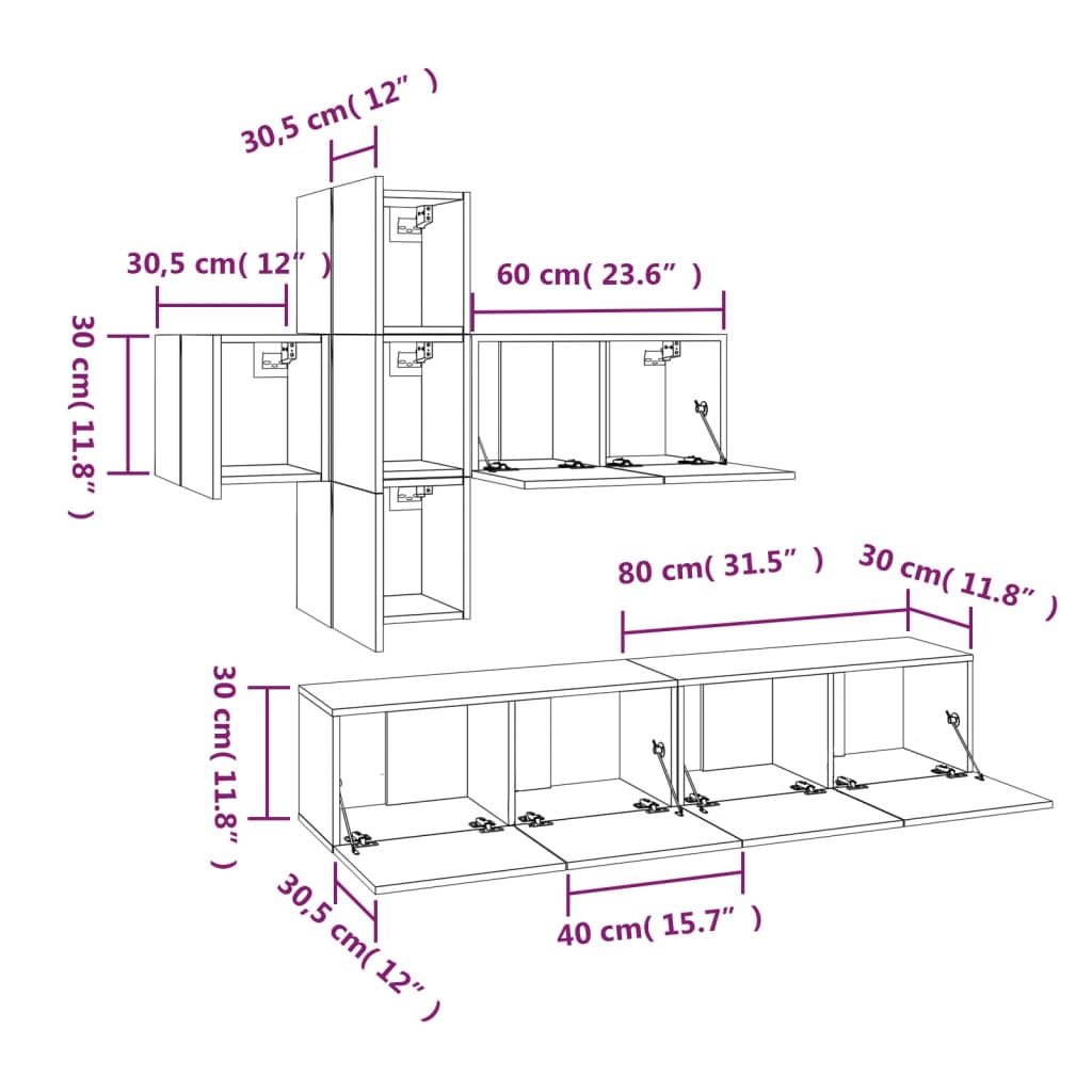 Set di Mobili Porta TV 7 pz Rovere Marrone in Legno Multistrato - homemem39