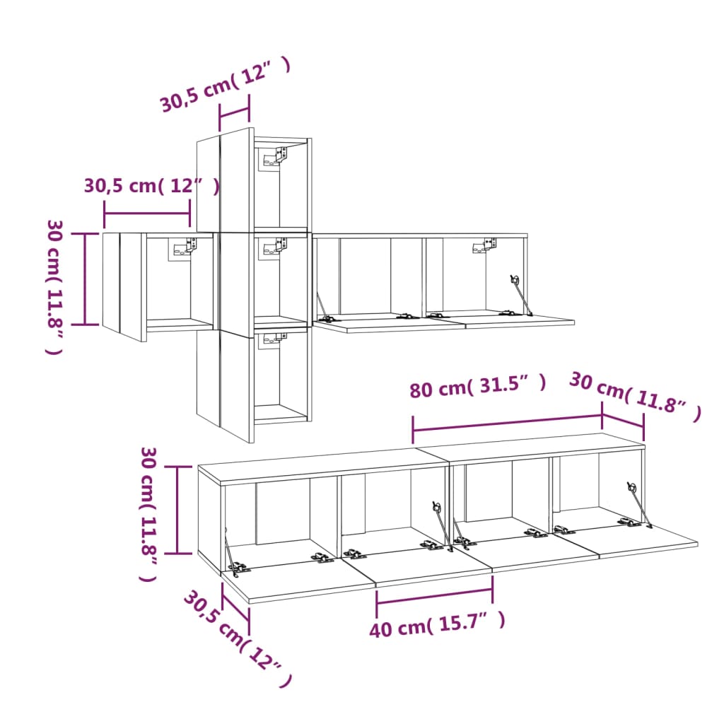 Set Mobili Porta TV 7 pz Rovere Marrone in Legno Multistrato - homemem39