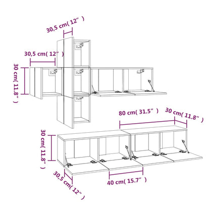 Set Mobili Porta TV 7 pz Rovere Marrone in Legno Multistrato