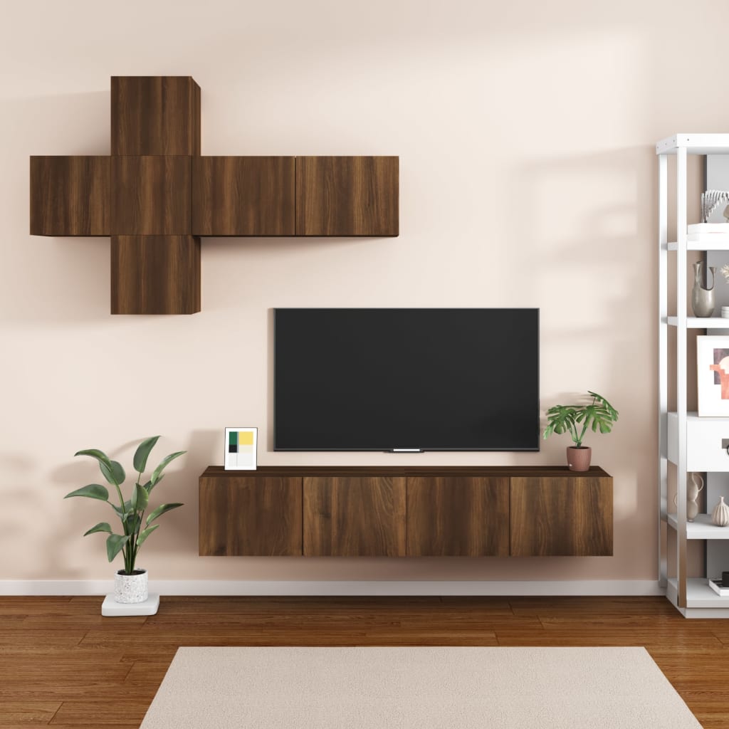 Set Mobili Porta TV 7 pz Rovere Marrone in Legno Multistrato - homemem39