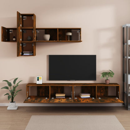 Set di Mobili Porta TV 7 pz Rovere Fumo in Legno Multistrato