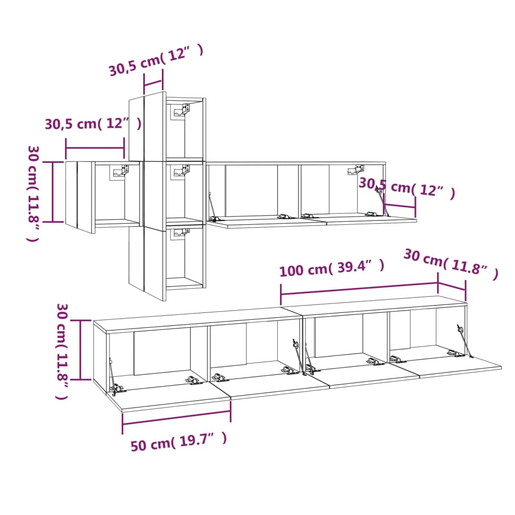 Set di Mobili Porta TV 7 pz Rovere Fumo in Legno Multistrato - homemem39