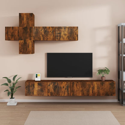 Set di Mobili Porta TV 7 pz Rovere Fumo in Legno Multistrato - homemem39