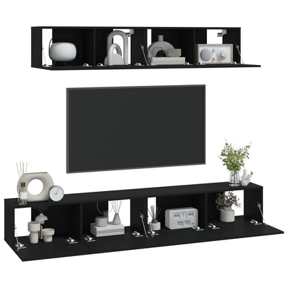 Set Mobili Porta TV 4 pz Nero in Legno Multistrato - homemem39