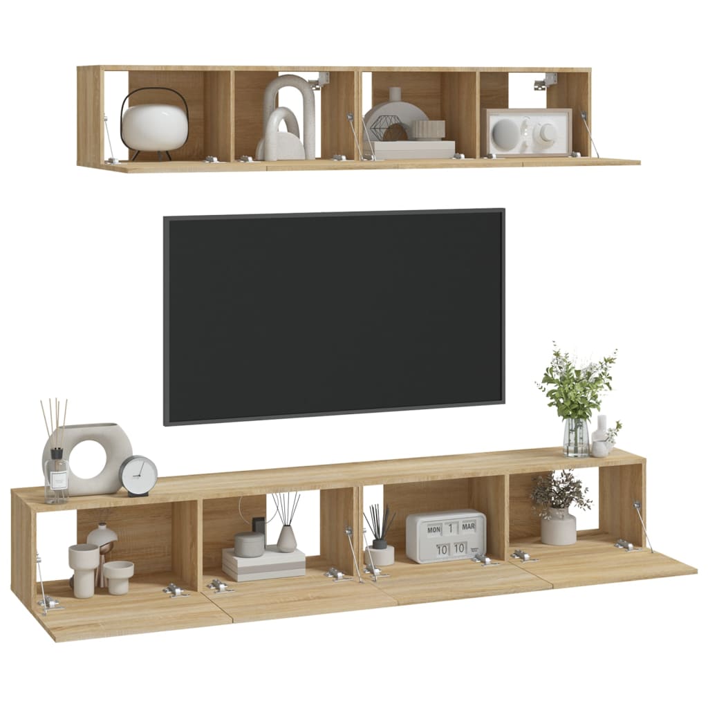 Set di Mobili Porta TV 4 pz Rovere Sonoma in Legno Multistrato