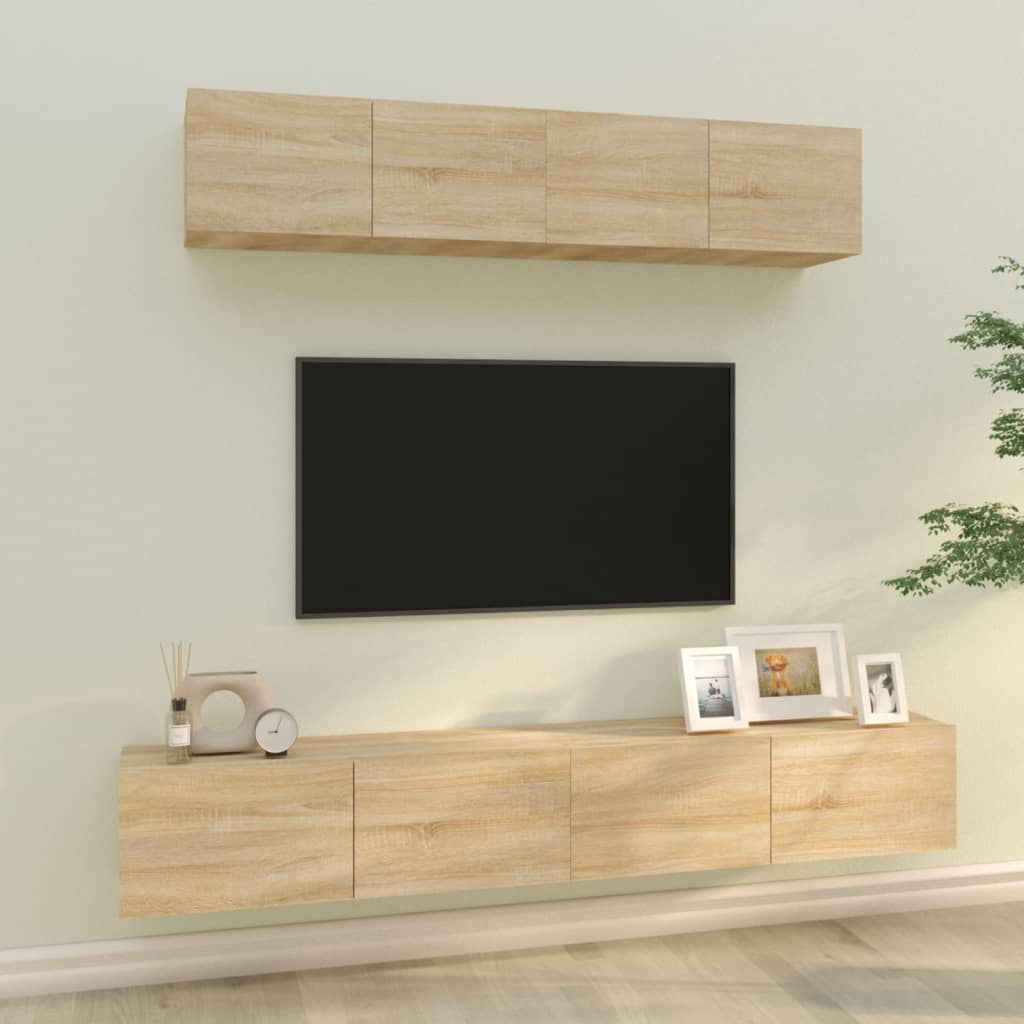 Set di Mobili Porta TV 4 pz Rovere Sonoma in Legno Multistrato - homemem39