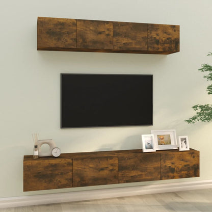 Set di Mobili Porta TV 4 pz Rovere Fumo in Legno Multistrato