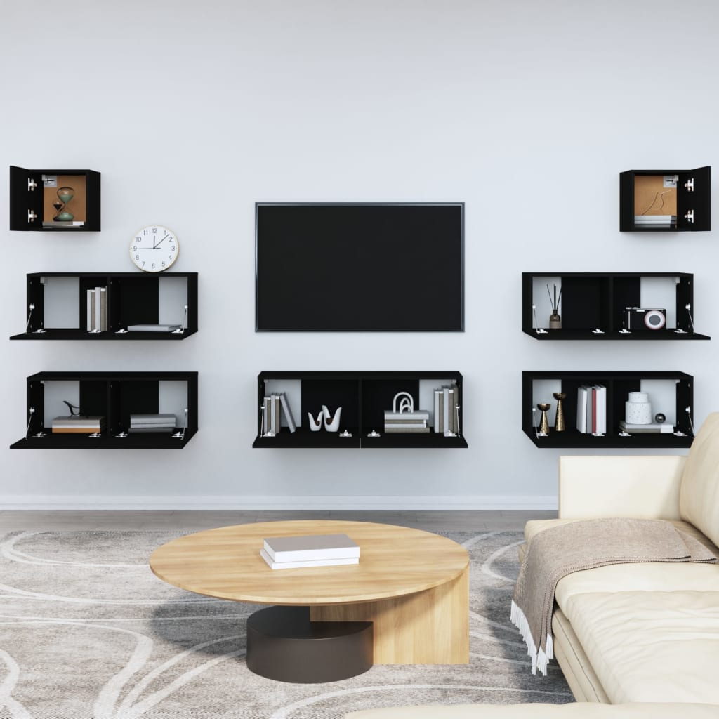 Set di Mobili Porta TV 7 pz Nero in Legno Multistrato - homemem39