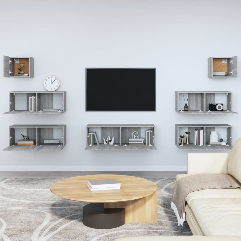 Set di Mobili Porta TV 7 pz Grigio Sonoma in Legno Multistrato