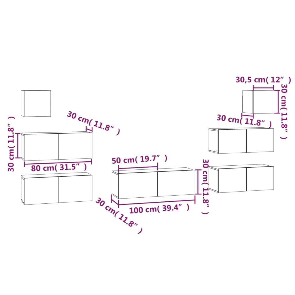 Set di Mobili Porta TV 7 pz Grigio Sonoma in Legno Multistrato - homemem39