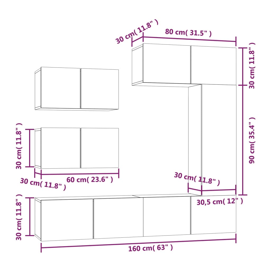 Set Mobili Porta TV 6 pz Nero in Legno Multistrato - homemem39