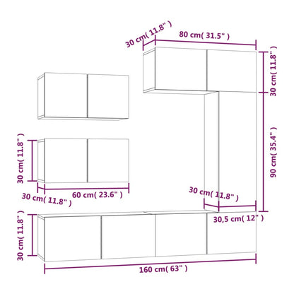 Set Mobili Porta TV 6 pz Nero in Legno Multistrato - homemem39