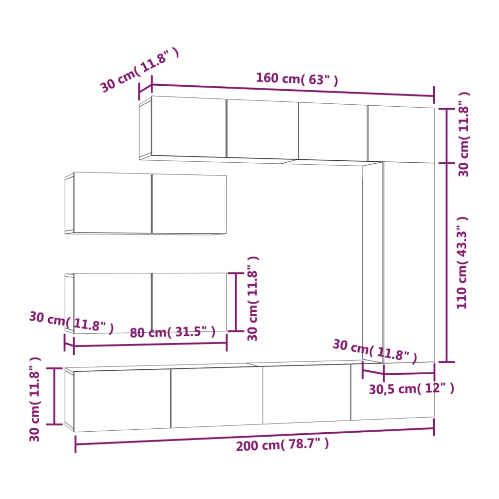 Set di Mobili Porta TV 7 pz Rovere Sonoma in Legno Multistrato - homemem39