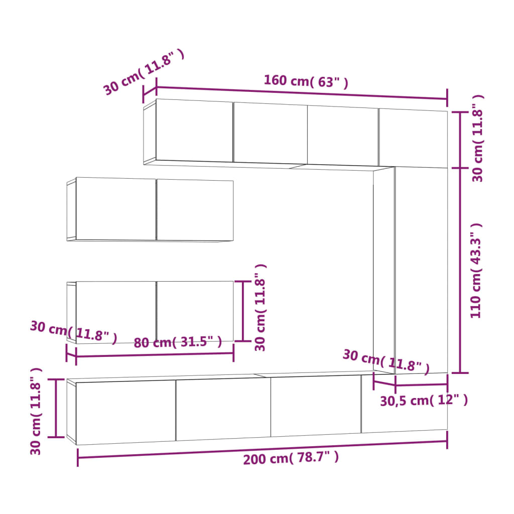 Set di Mobili Porta TV 7 pz Rovere Fumo in Legno Multistrato - homemem39