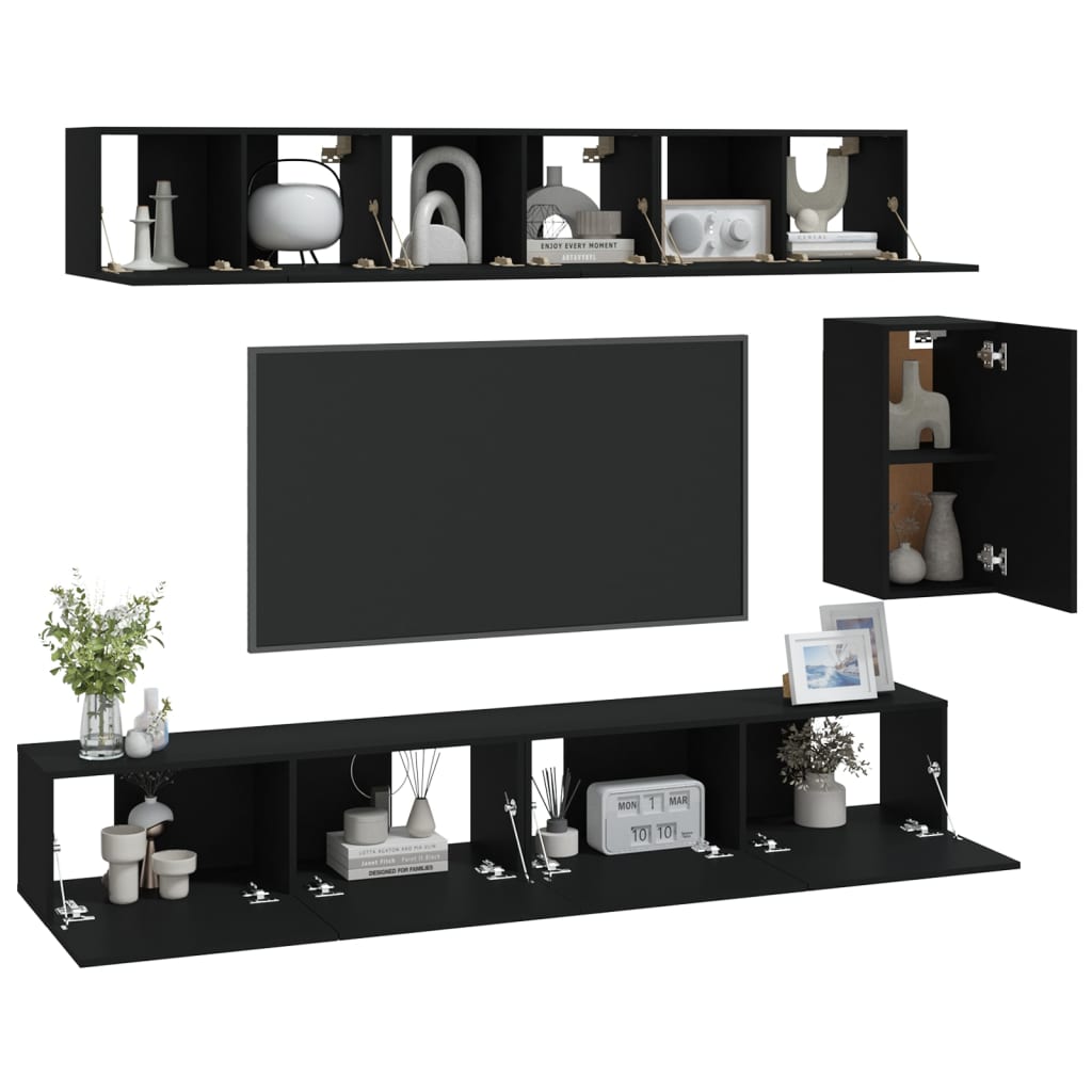 Set Mobili Porta TV 6 pz Nero in Legno Multistrato