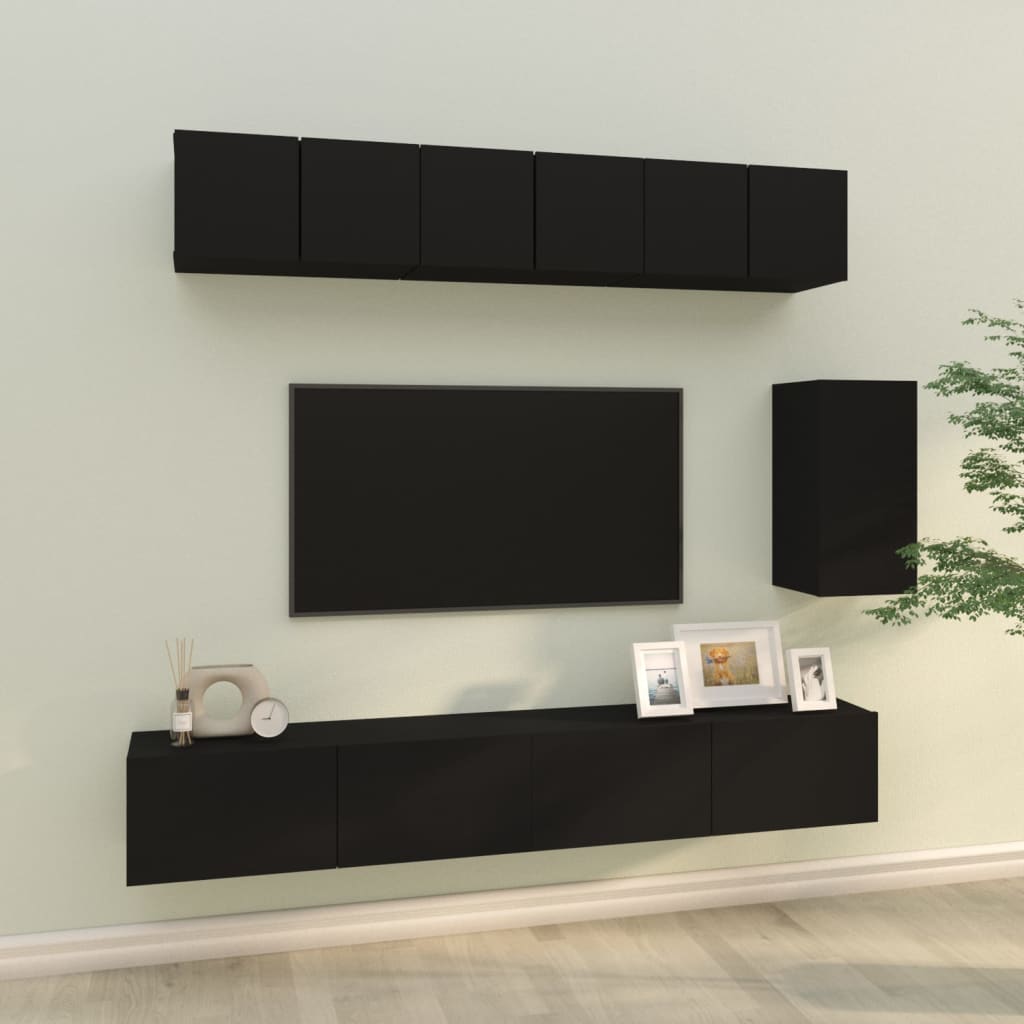 Set Mobili Porta TV 6 pz Nero in Legno Multistrato - homemem39