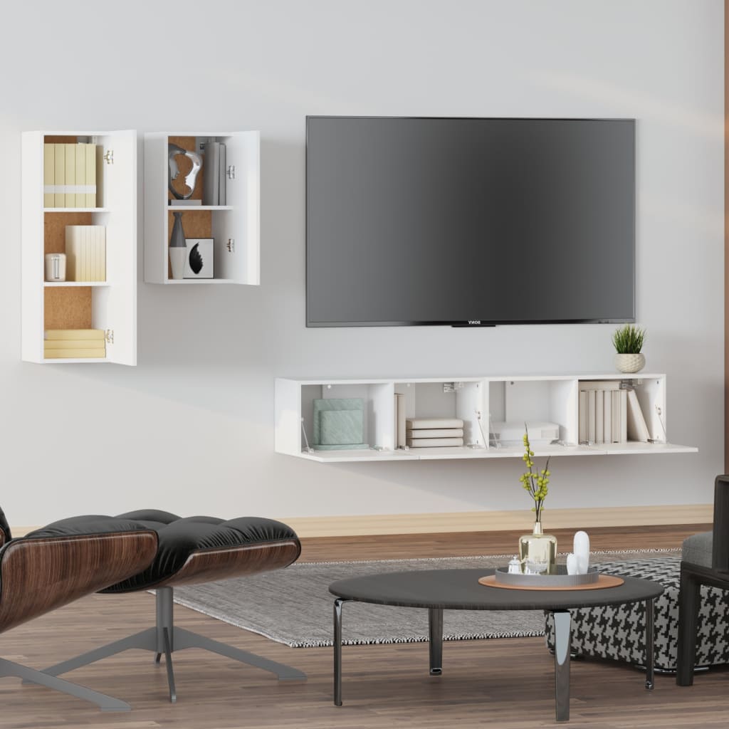 Set di Mobili Porta TV 4 pz Bianco in Legno Multistrato - homemem39