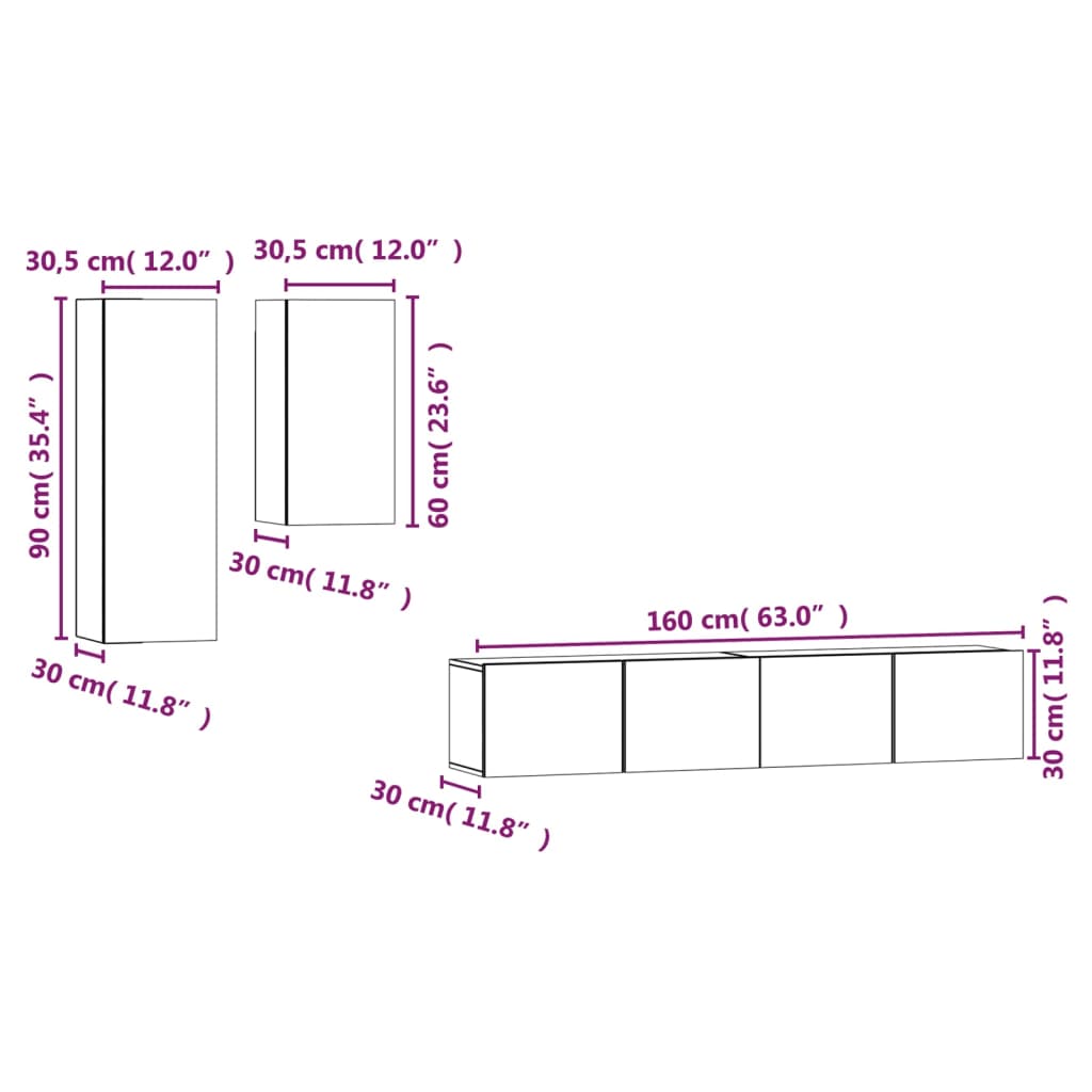 Set di Mobili Porta TV 4 pz Bianco in Legno Multistrato